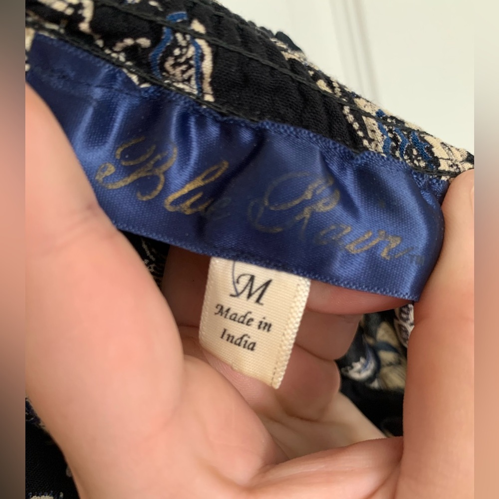 Blue Rain 100% Rayon Wide Leg Black Navy and White Floral Pant Size Medium - Picture 7 of 12